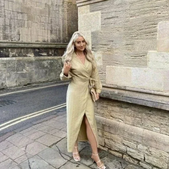 ZARA Dress Wrap Style Textured Midi Long Sleeve - Picture 4 of 15